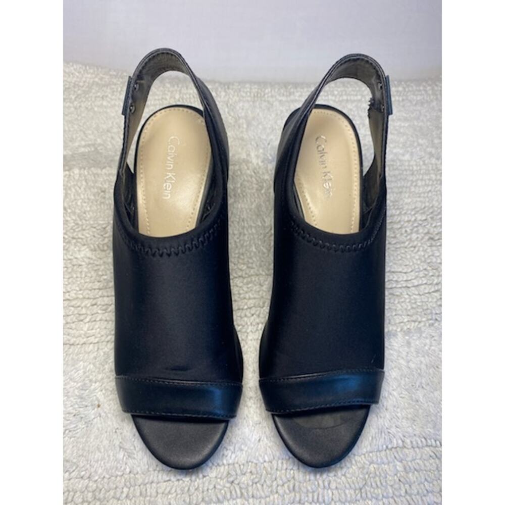 Calvin Klein Black Wedge Sandals • Strap‑Up Slingback • Size 5.5